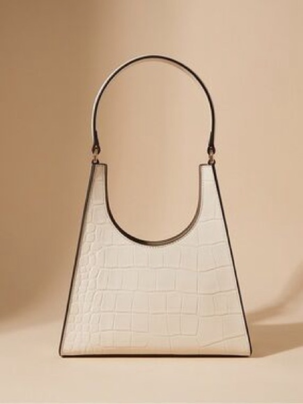 Staud Cream Croc-Embossed Structured Shoulder Bag